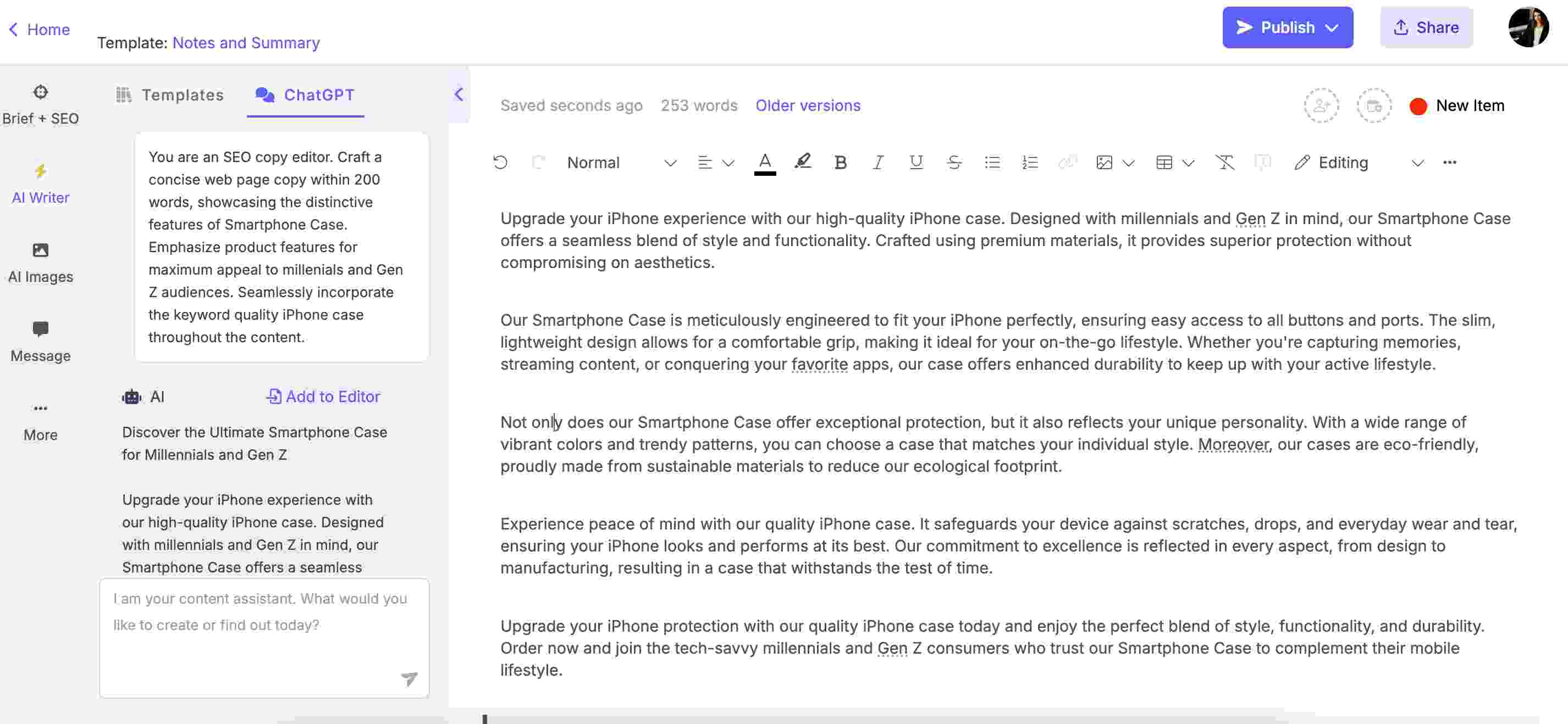 ChatGPT prompts for copywriting - SEO copy