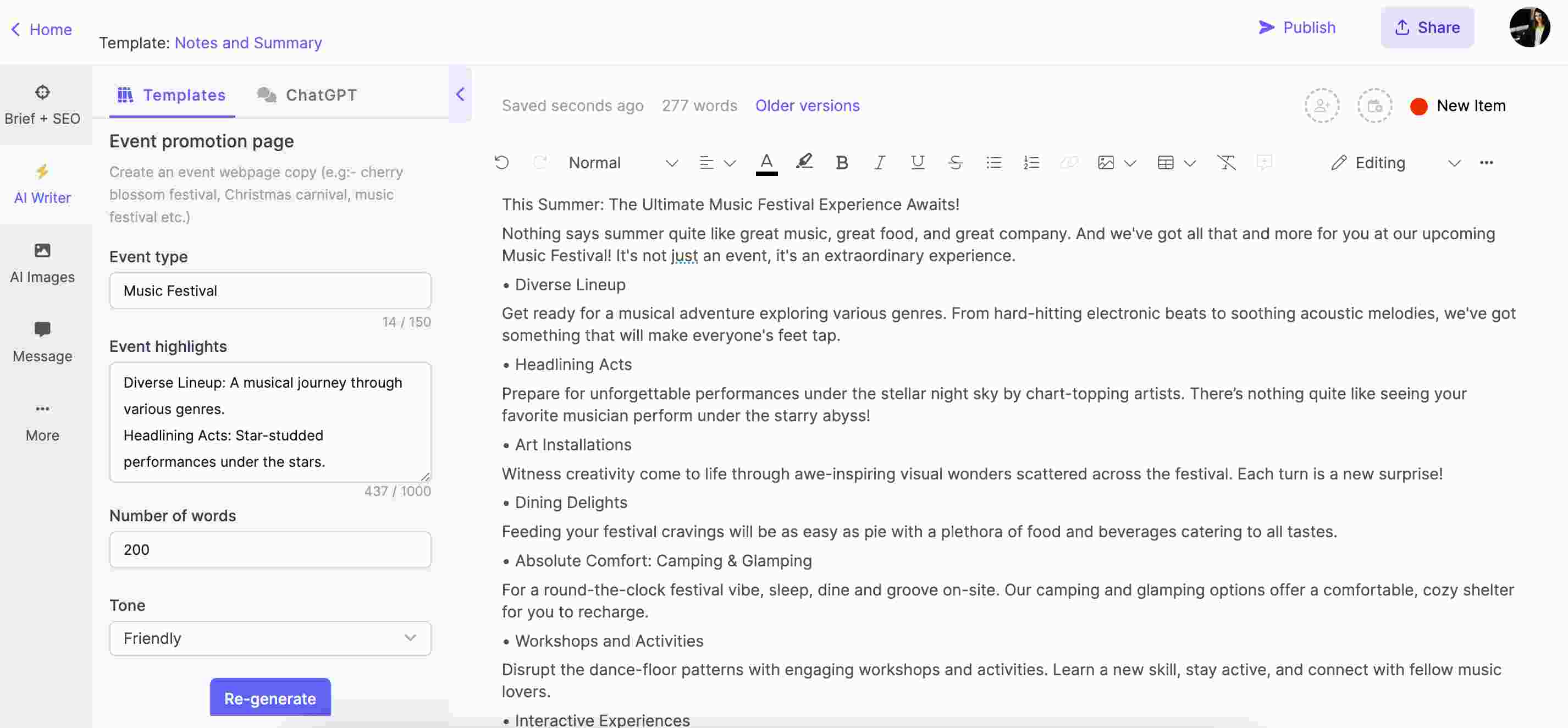 Creating an event promotion page using Narrato’s AI Content Assistant