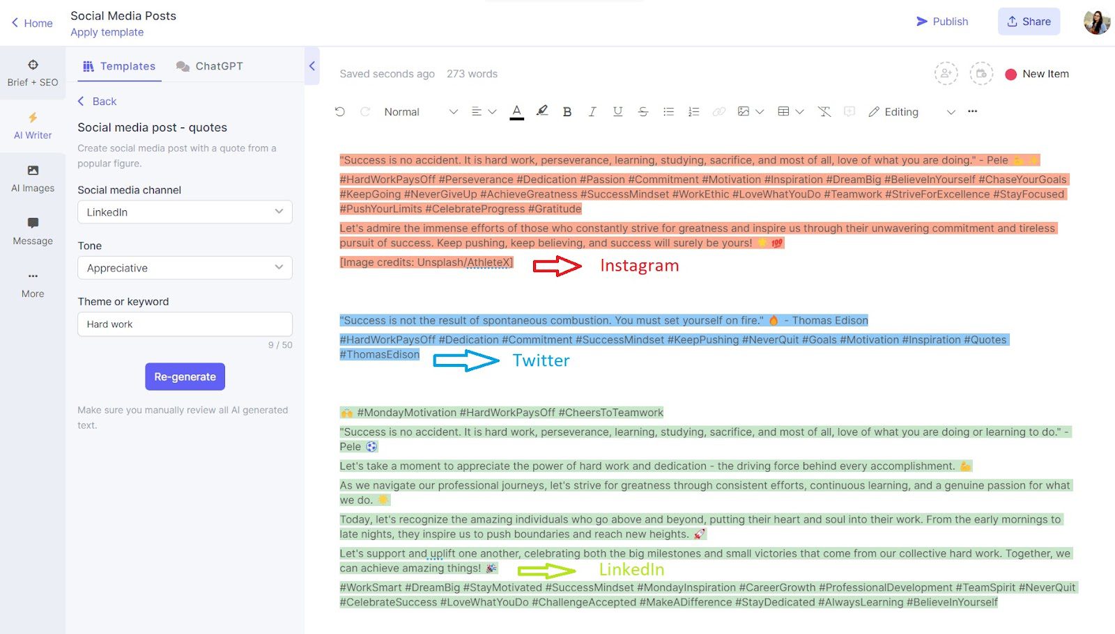 Narrato AI social media post generator