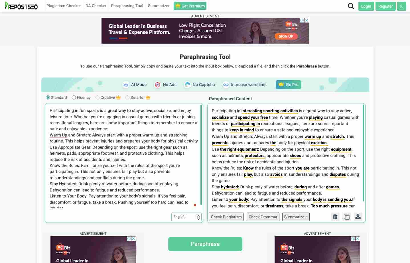 Prepost SEO AI paraphrasing tool
