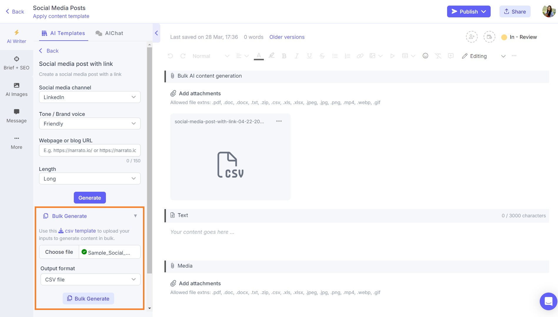 BULK GENERATE FOR BLOG SOCIAL MEDIA WITH AI