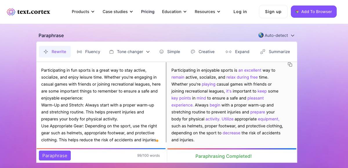 TextCortex AI paraphrasing tool