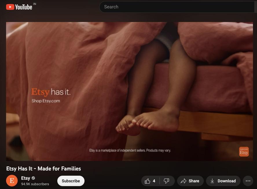 Etsy ad on YouTube