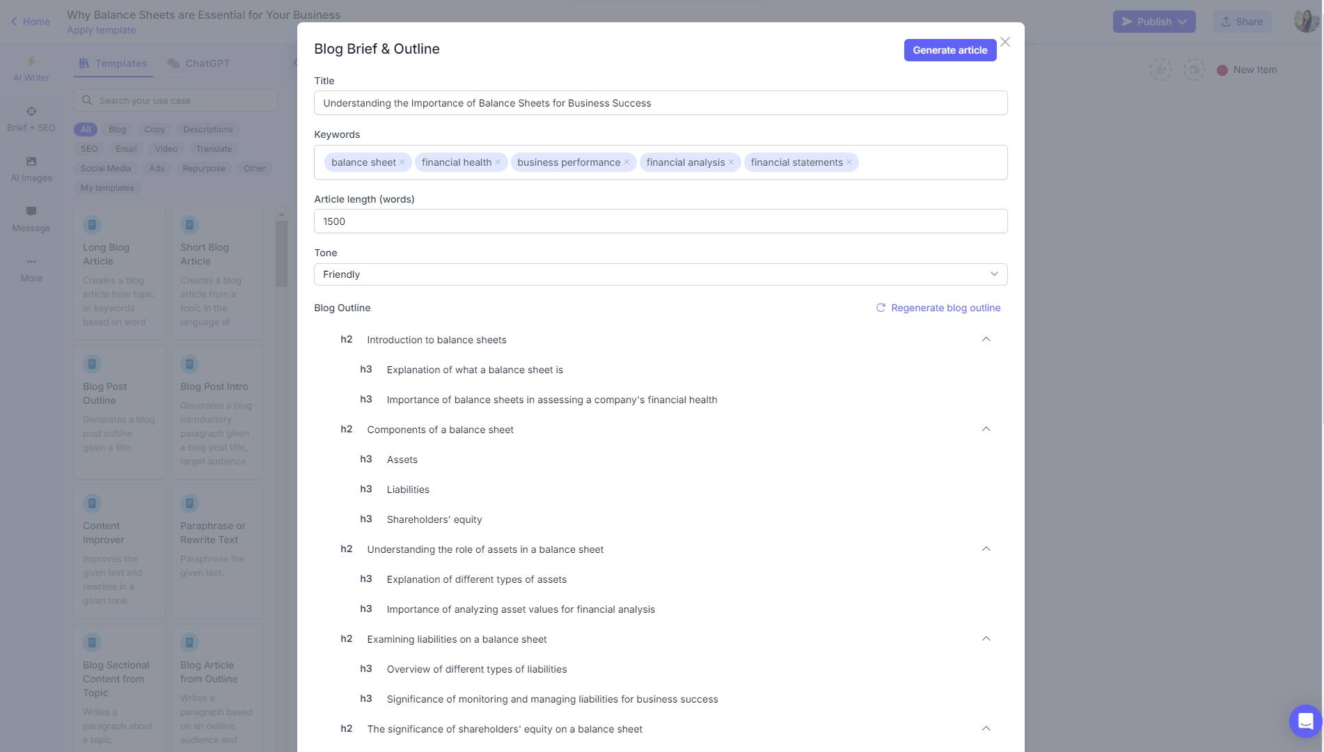 Narrato AI long blog article generator for marketing for accountants