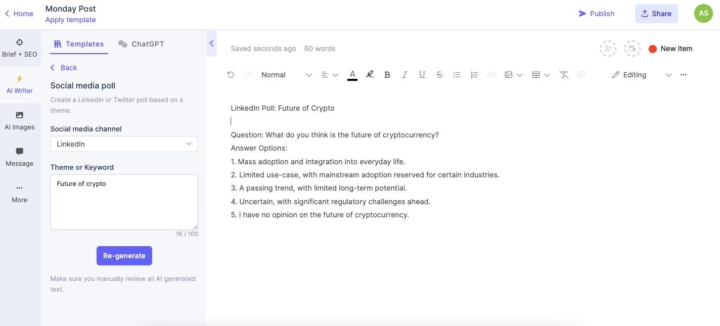 Generating Social Media Polls with Narrato’s AI Social Media Post Generator