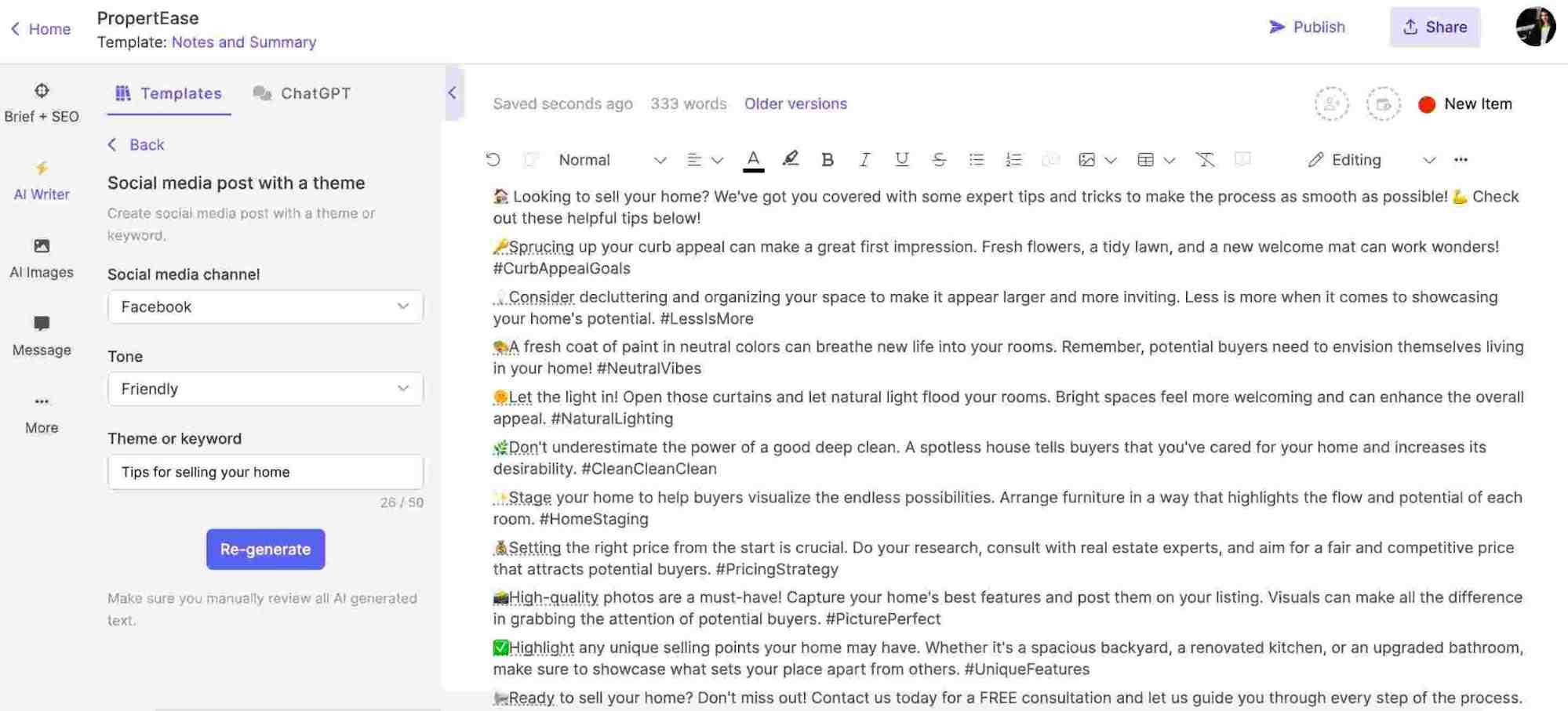 Creating a Facebook social post using Narrato’s AI social media post generator
