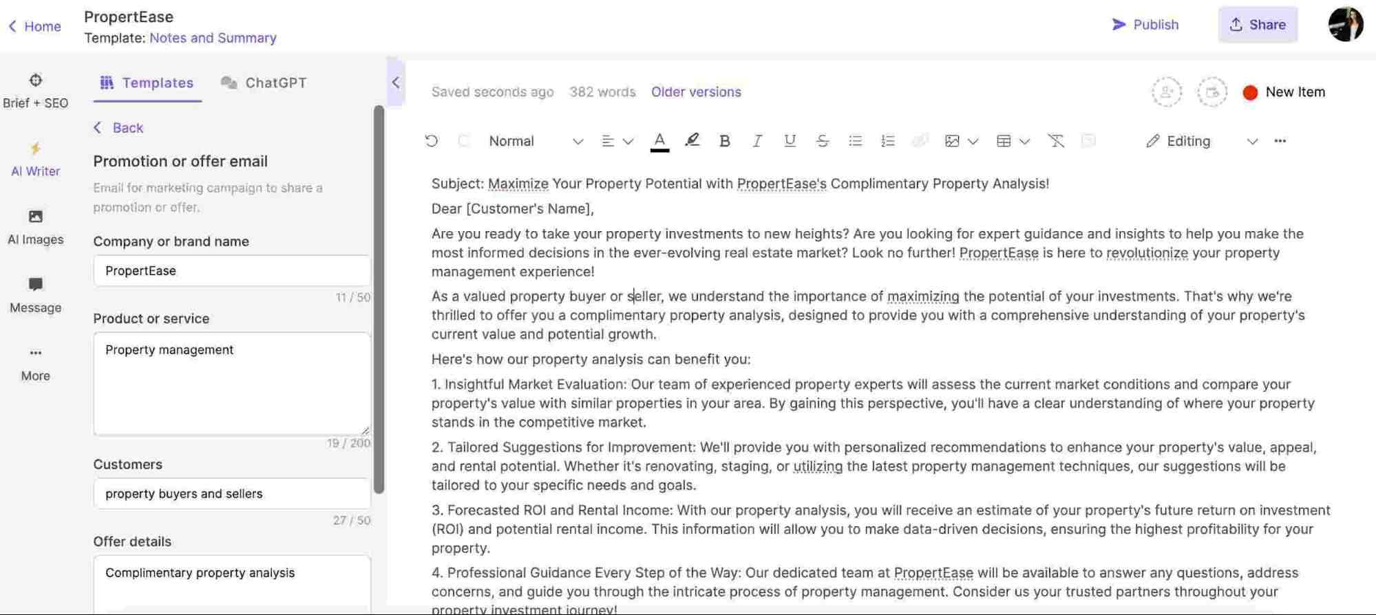 Using Narrato’s AI email writer to generate a promotional email