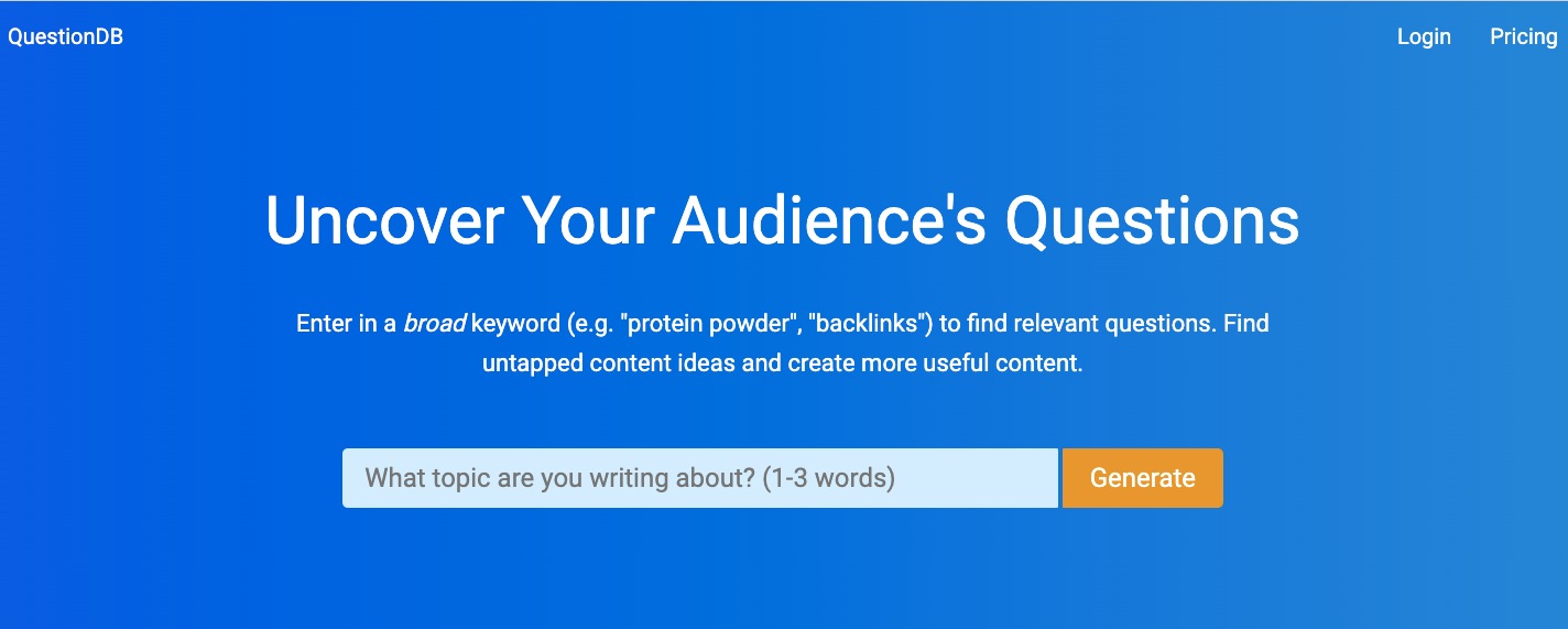 Free keyword research tools: QuestionDB