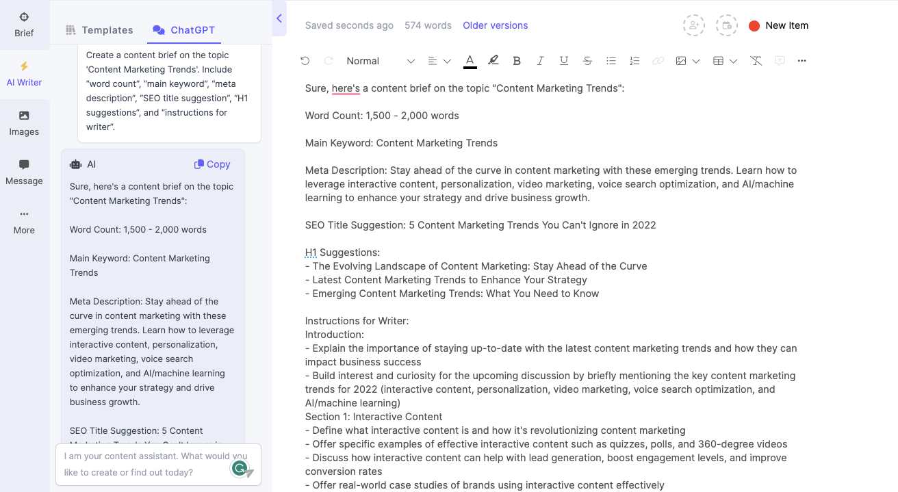 ChatGPT for Building content brief