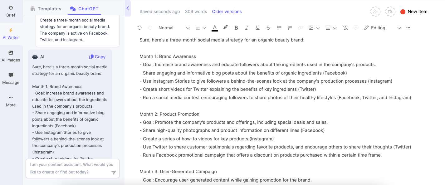 ChatGPT writer for social media strategy