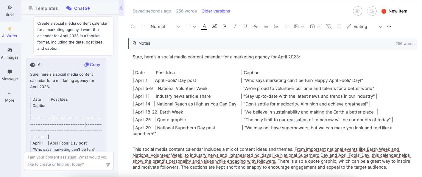 Creating a social media content calendar with Narrato's ChatGPT integration