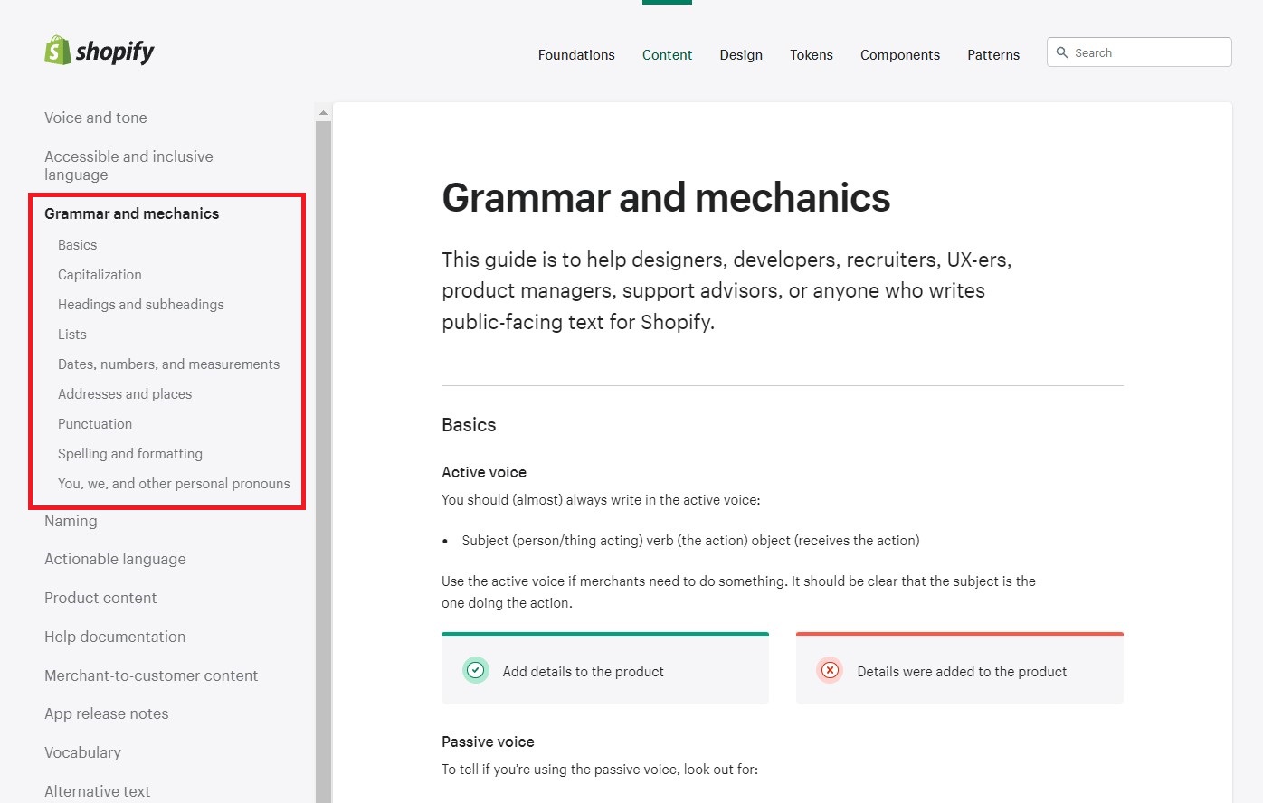 Shopify content style guide
