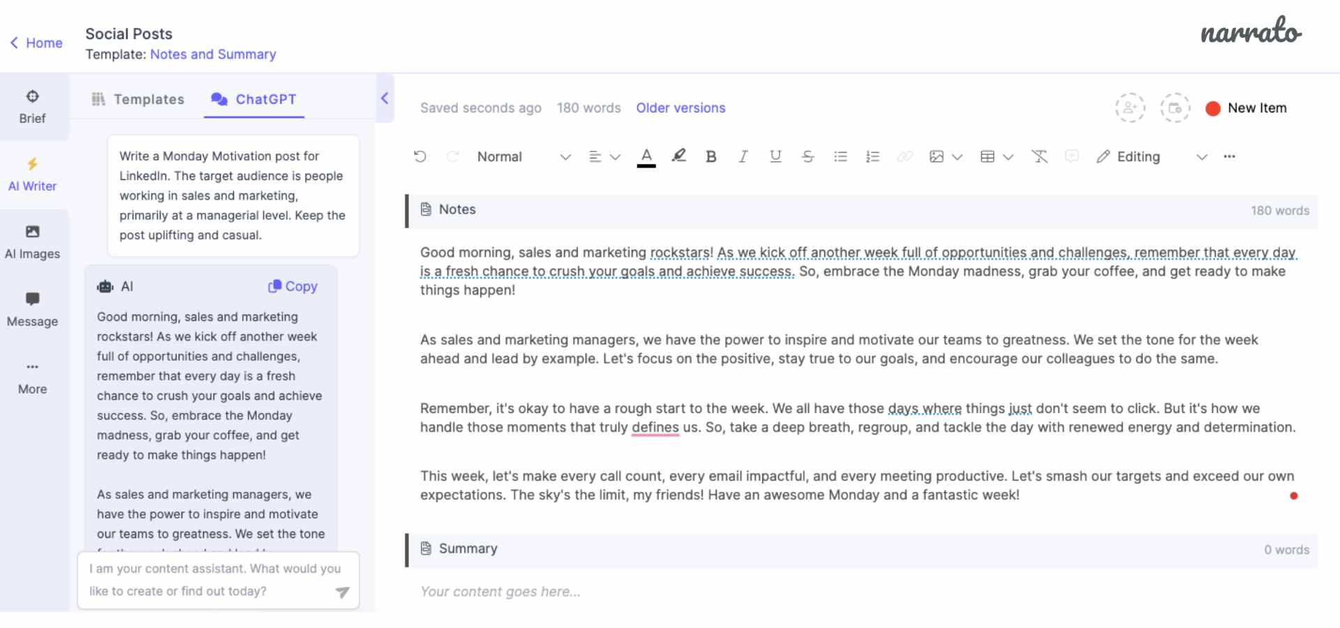 Narrato’s AI product description generator