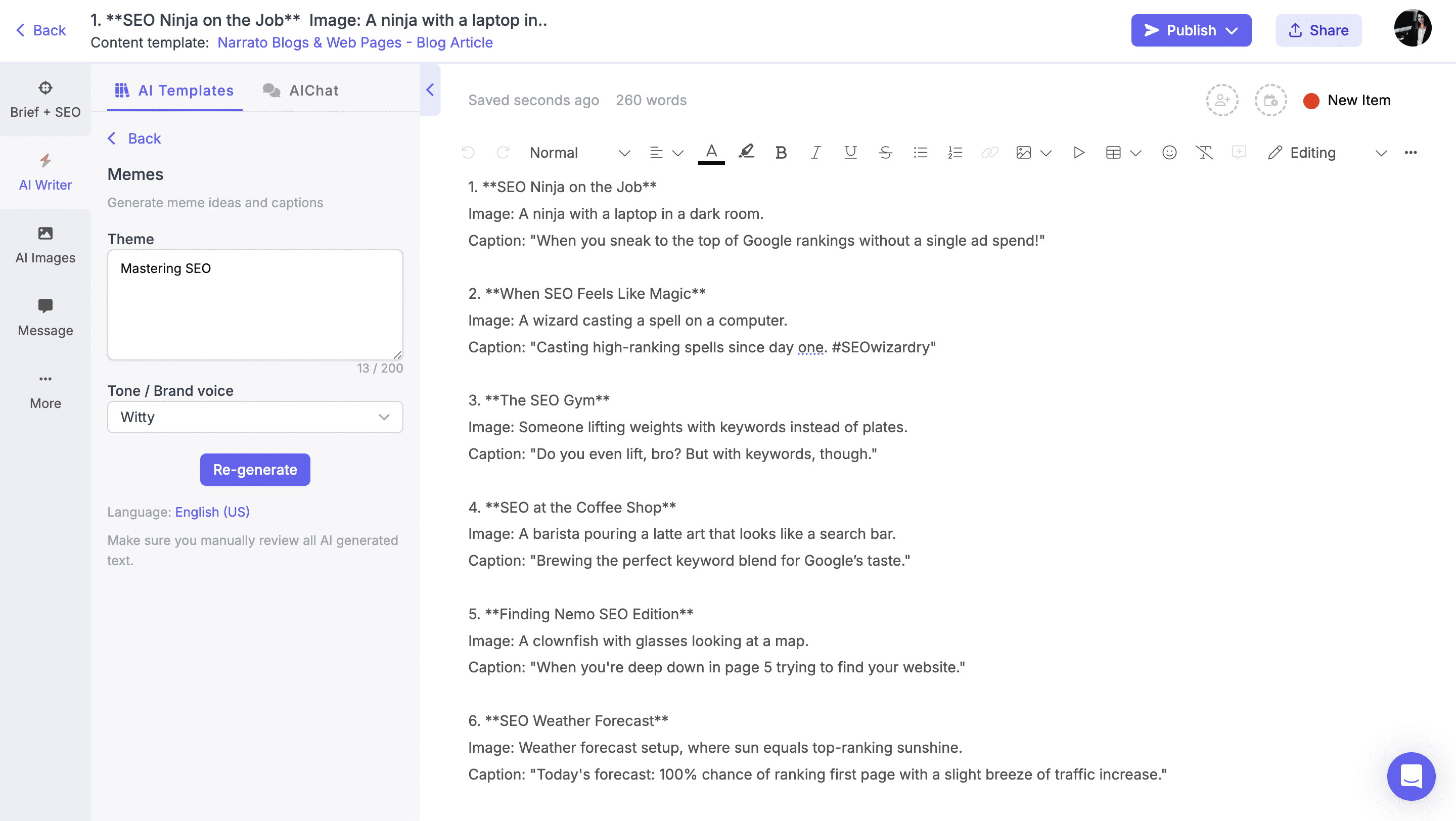 AI-generated meme ideas + captions