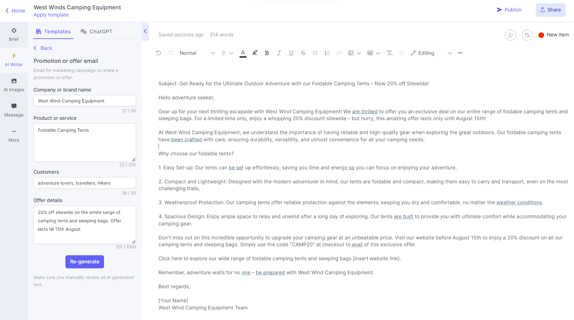 AI for eCommerce - AI email writer on Narrato