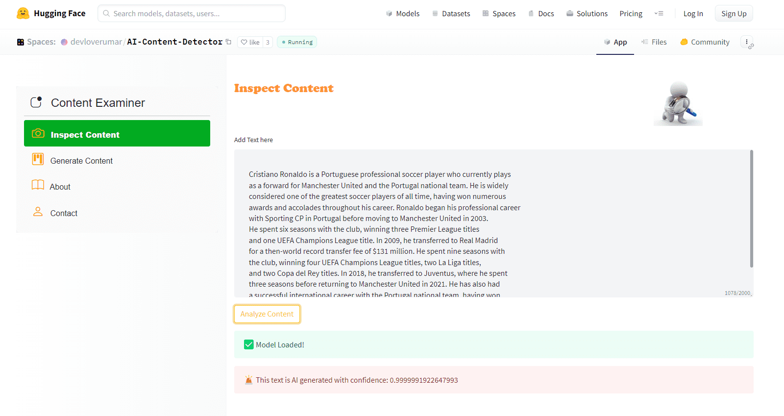 AI content detection tools - Hugging Face