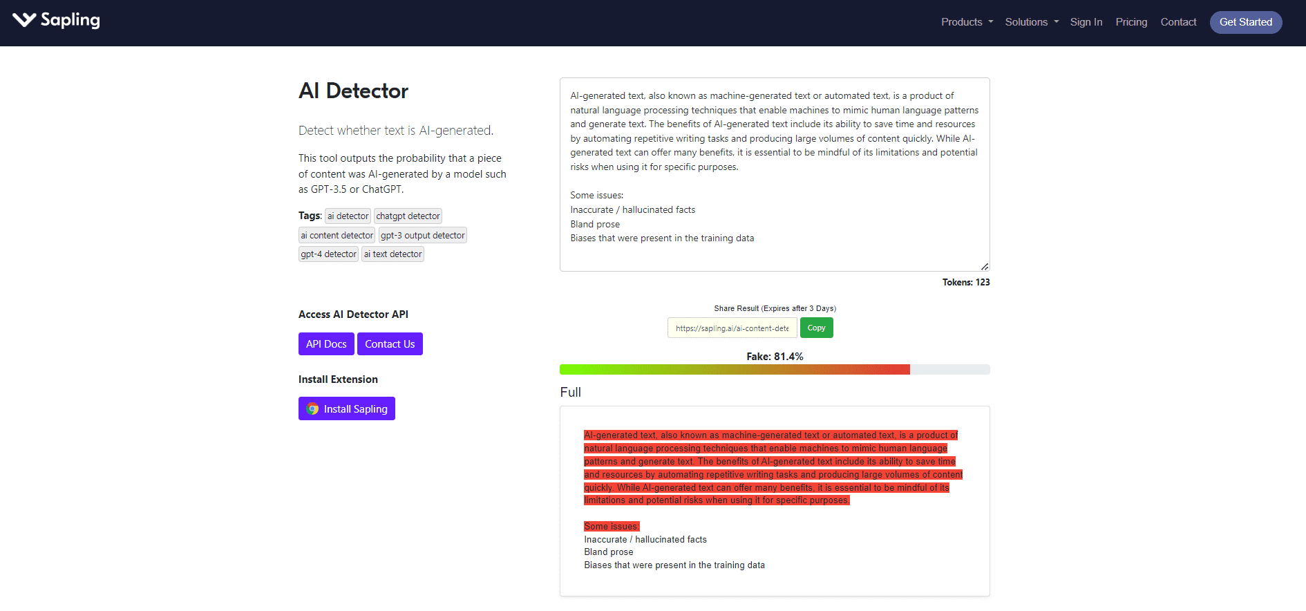 AI content detection tools - Sapling AI