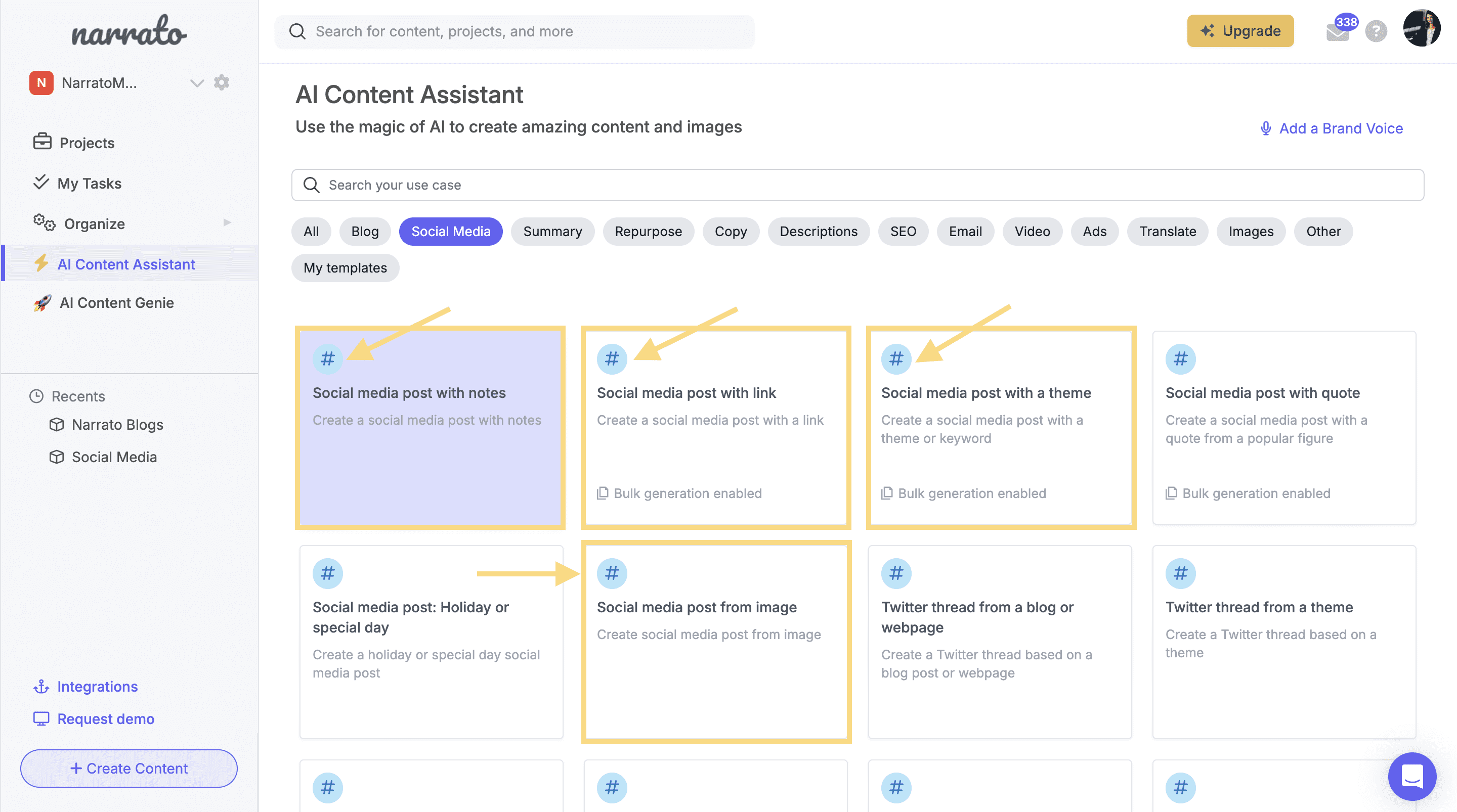 Narrato's AI Facebook post generator templates