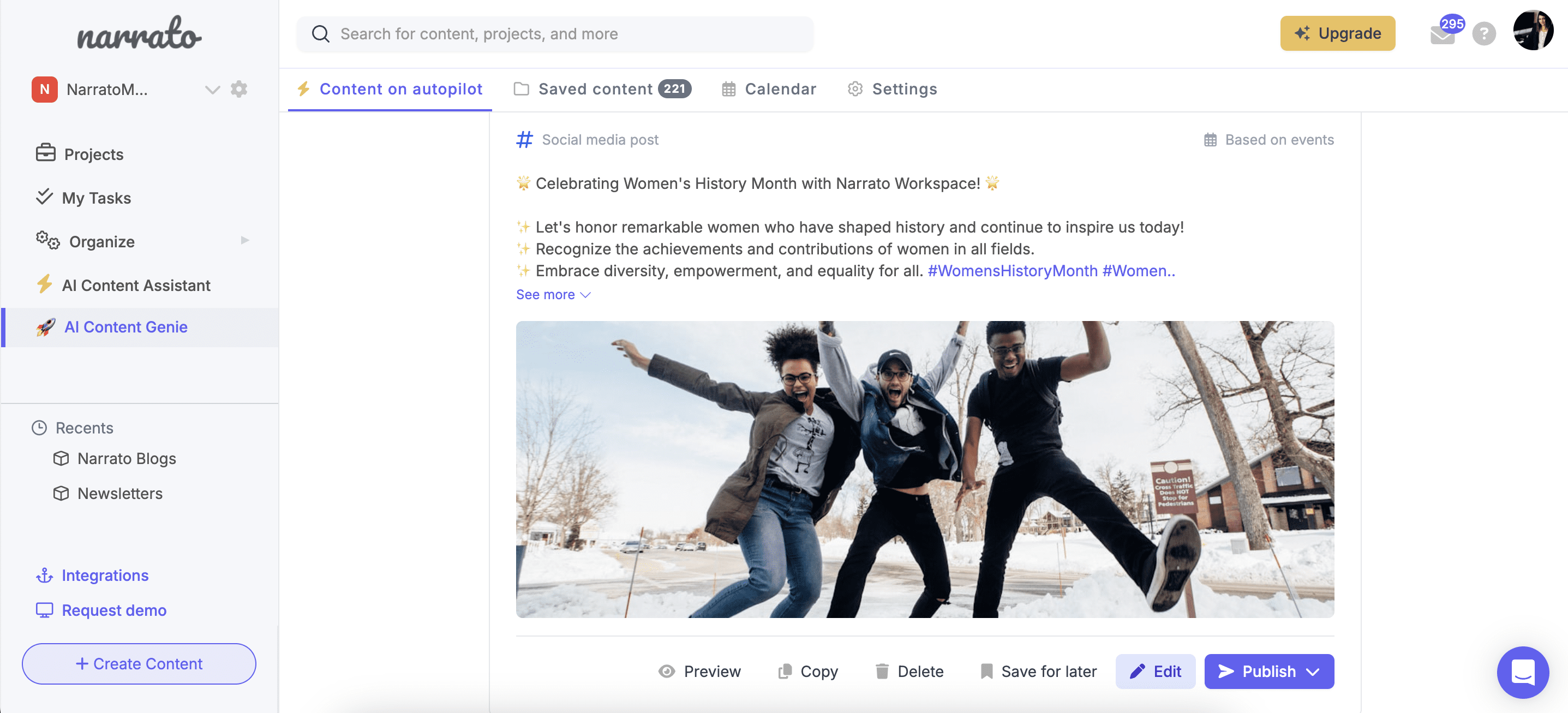 AI social media holiday posts generator  - AI Content Genie on Narrato