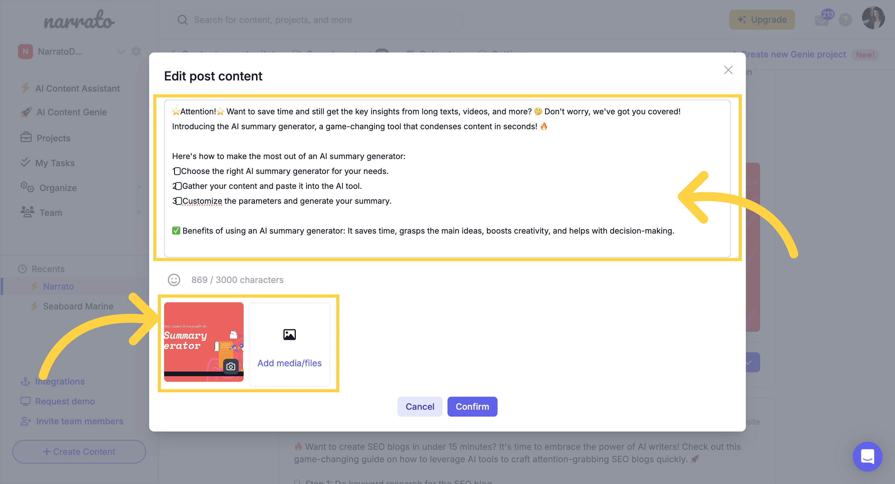 Editing the AI Content Genie-generated post