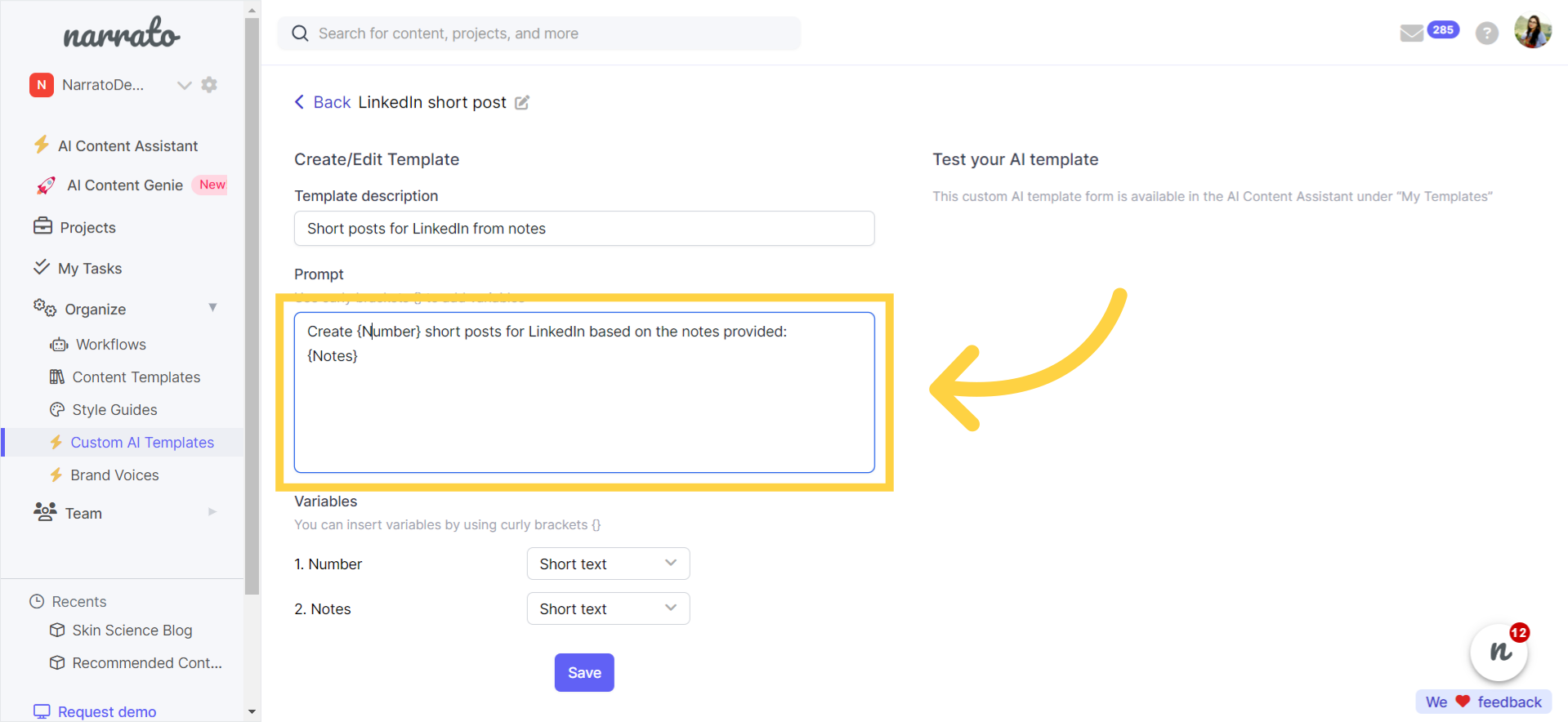 Custom AI template generator