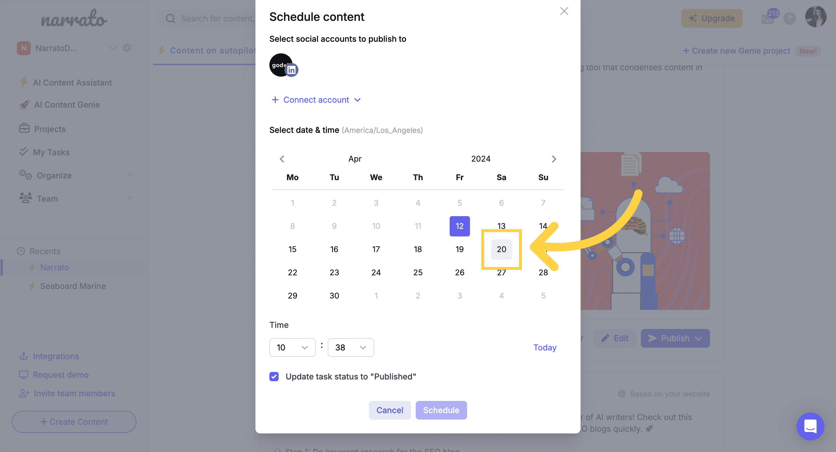 Schedule the LinkedIn post for publishing
