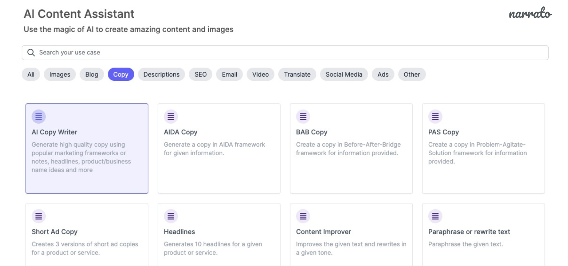 AI copywriter tools - Narrato AI Content Assistant
