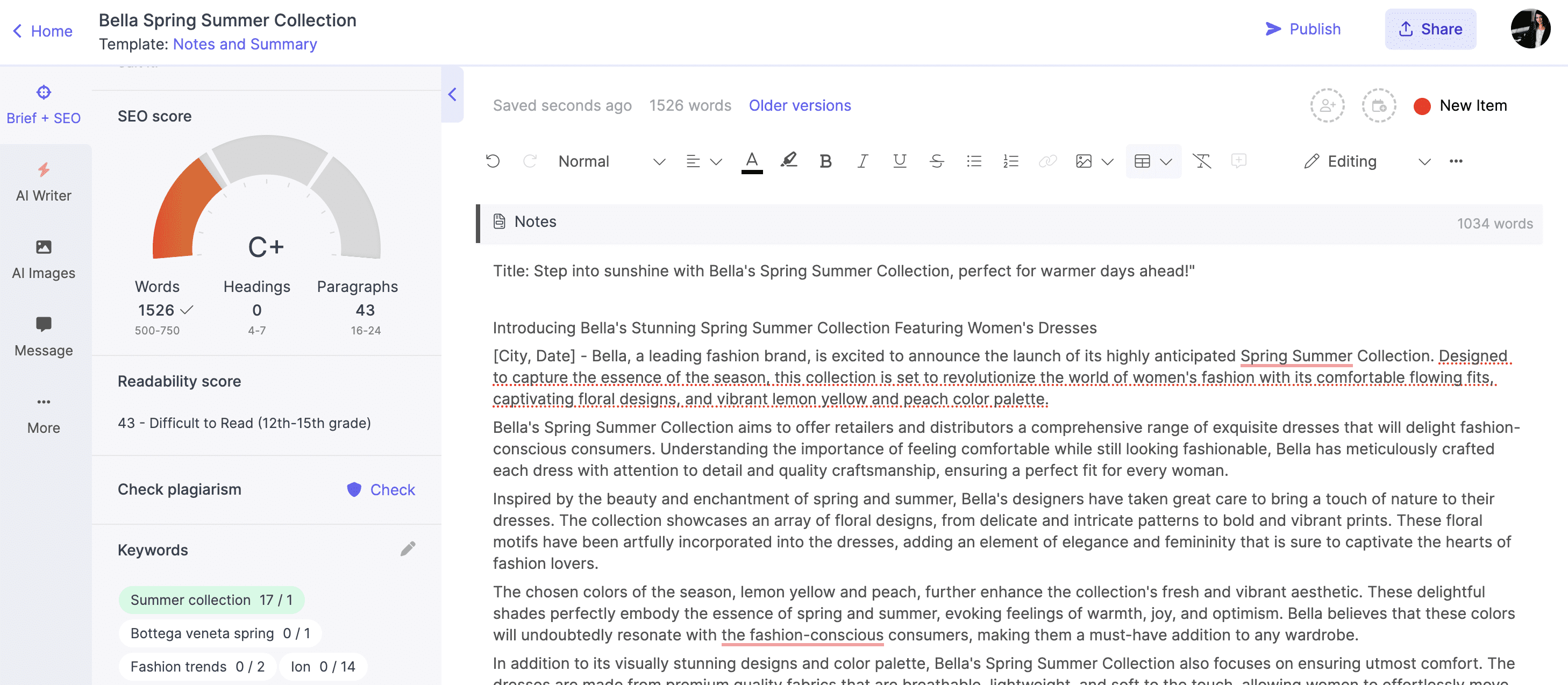 Optimizing a press release using Narrato's AI SEO tool