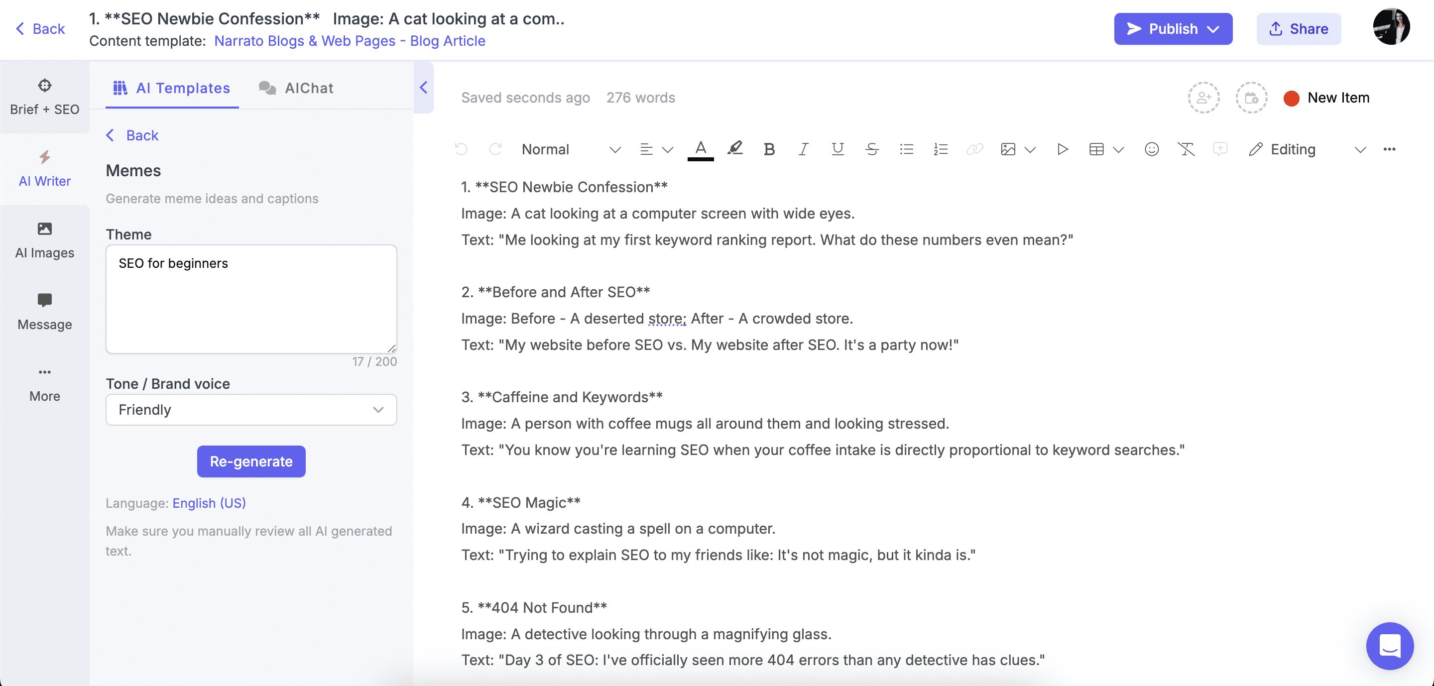 AI-generated meme ideas
