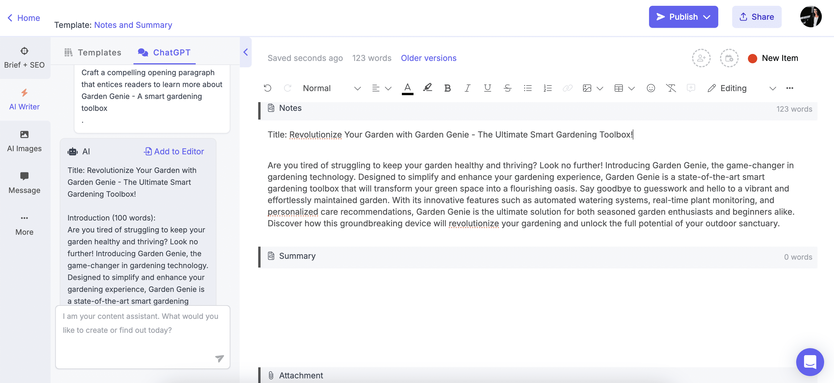 ChatGPT prompts for writing copy on Narrato’s AI Chat