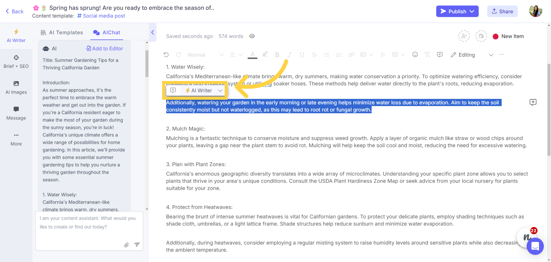 In-line AI Assistant on Narrato