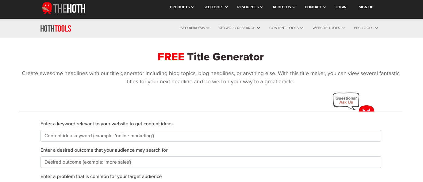 the Hoth content idea generator