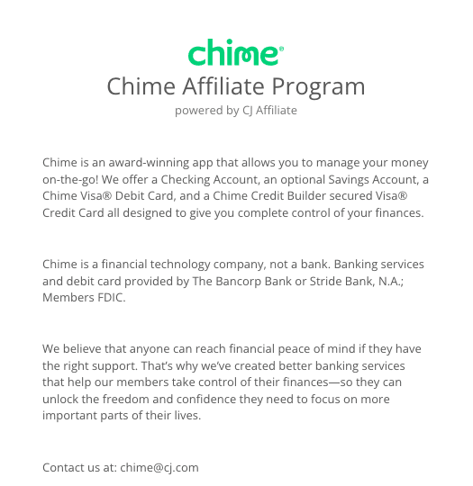 Chime affiliate program