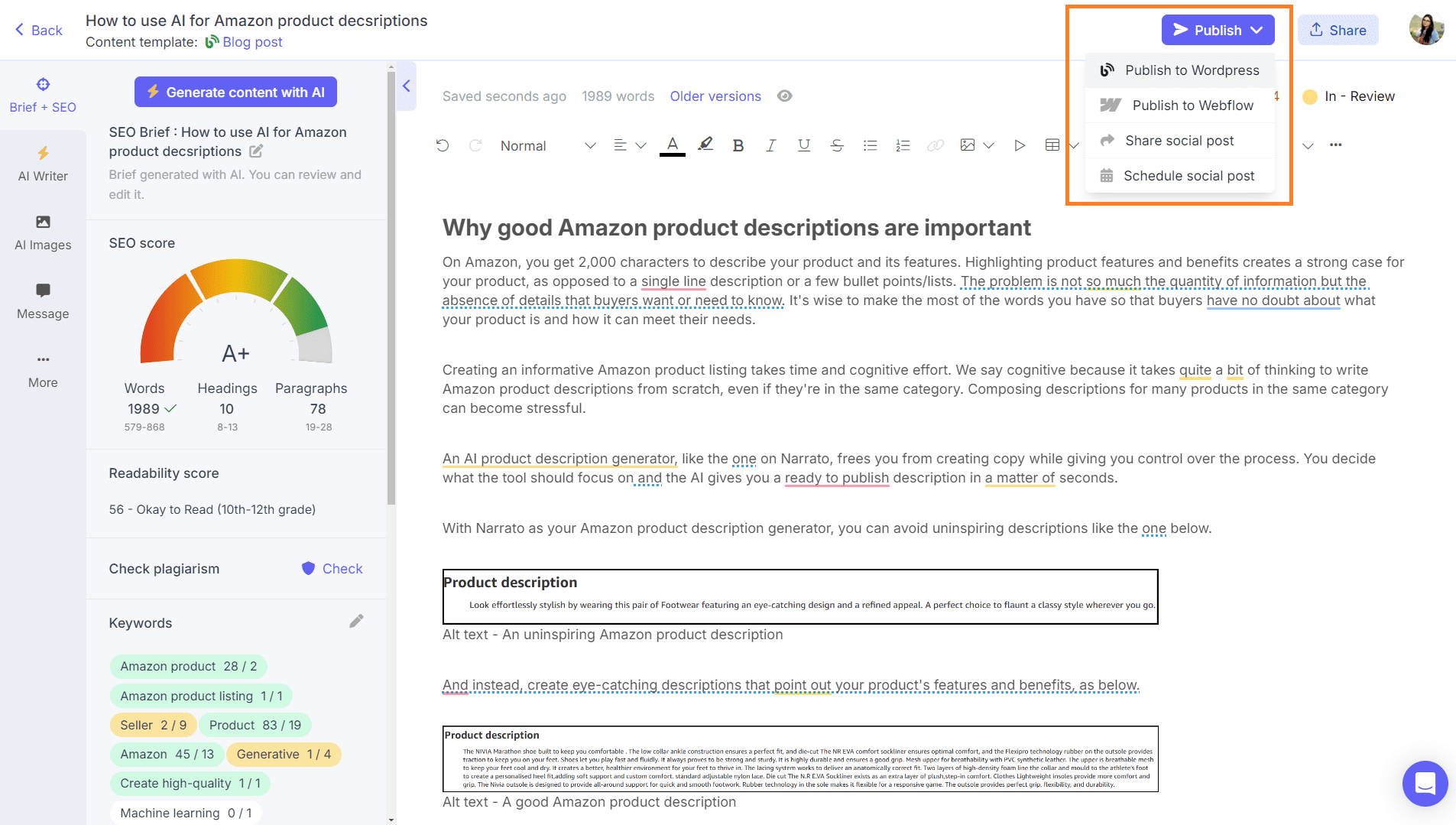 Publishing content on WordPress 