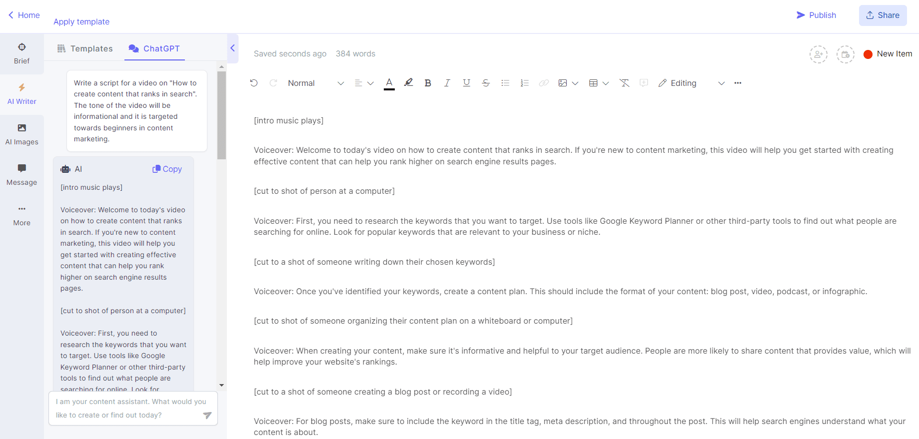 Generative AI Chat on Narrato
