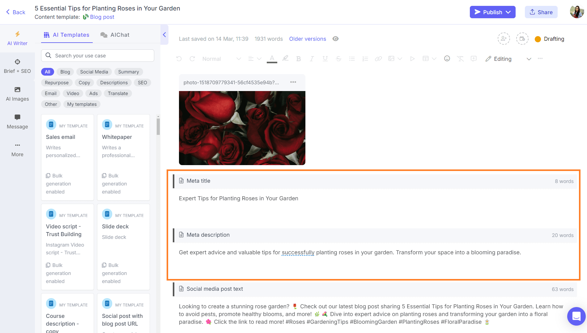 Generate SEO meta descriptions