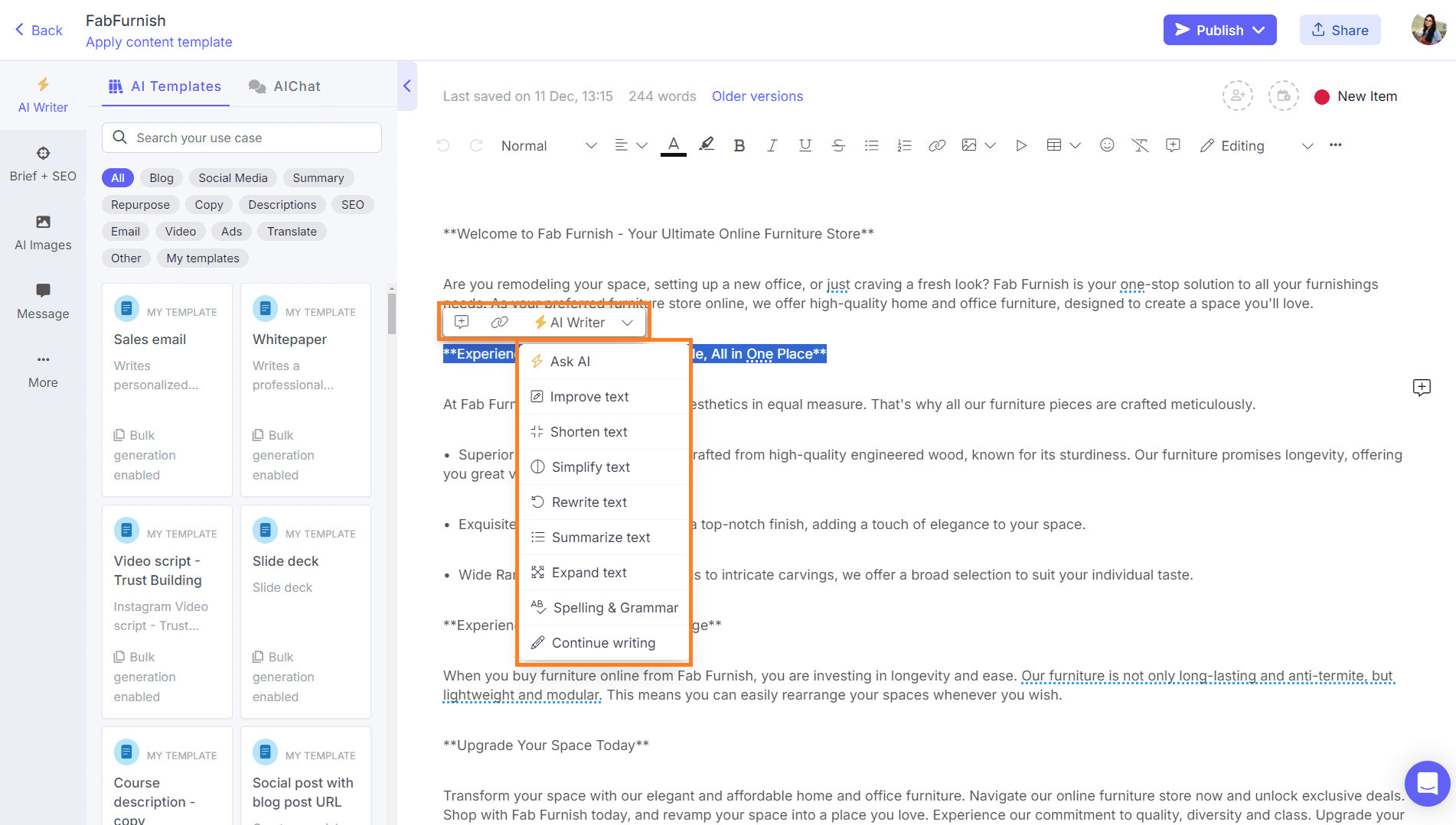 in-line AI writer