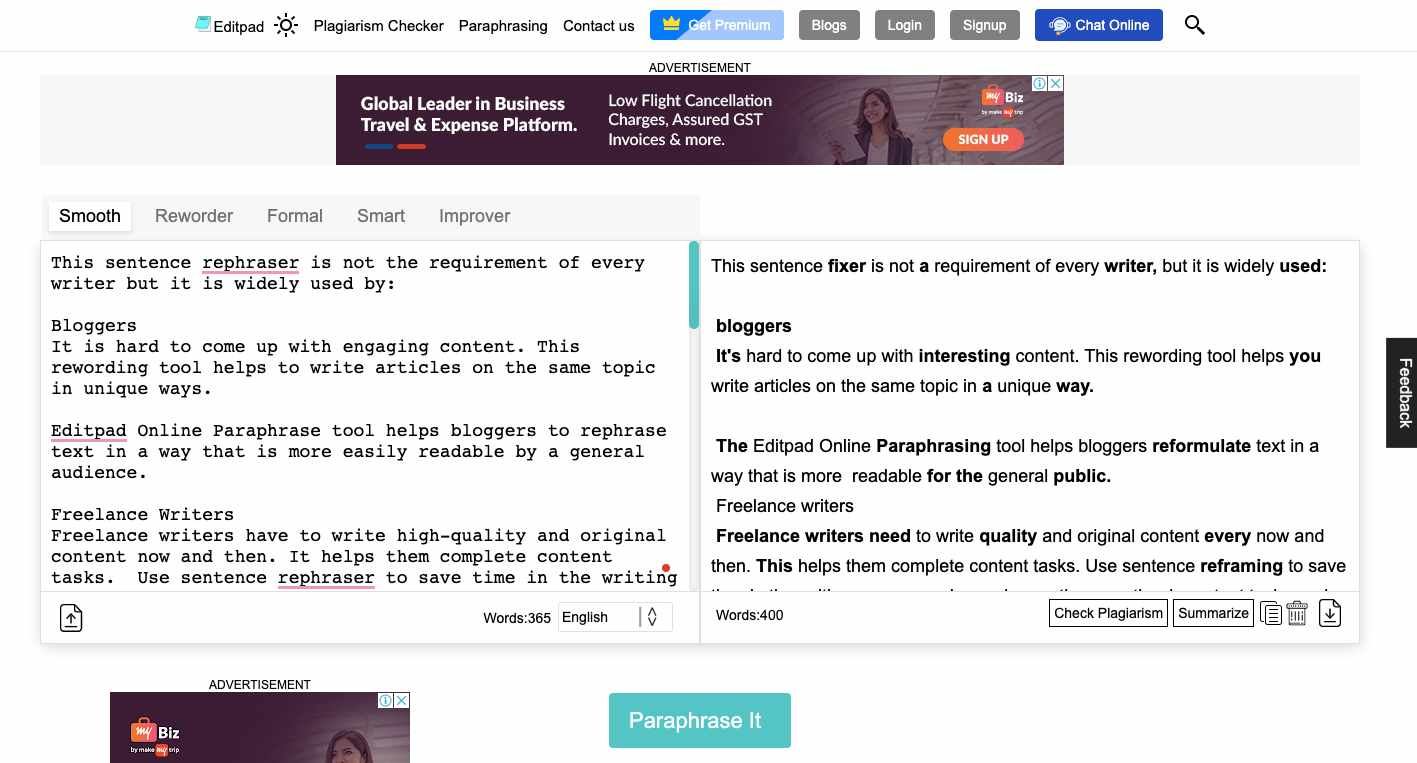 Editpad AI rewriting tools