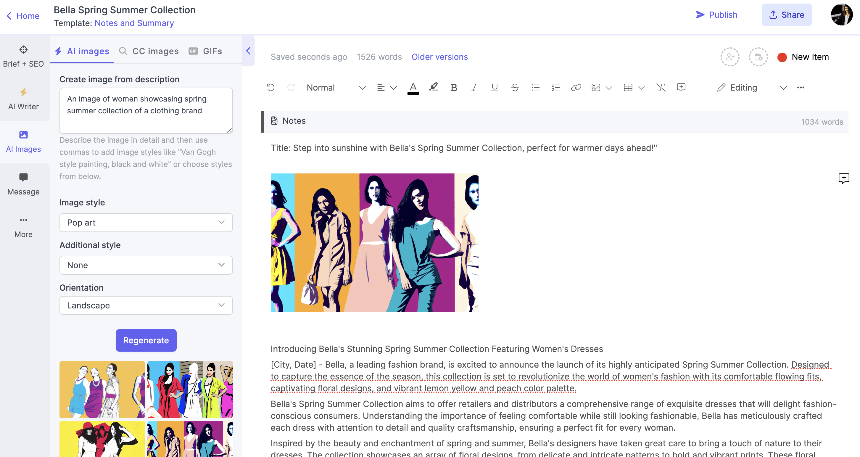 Generating images using Narrato's AI Images tool