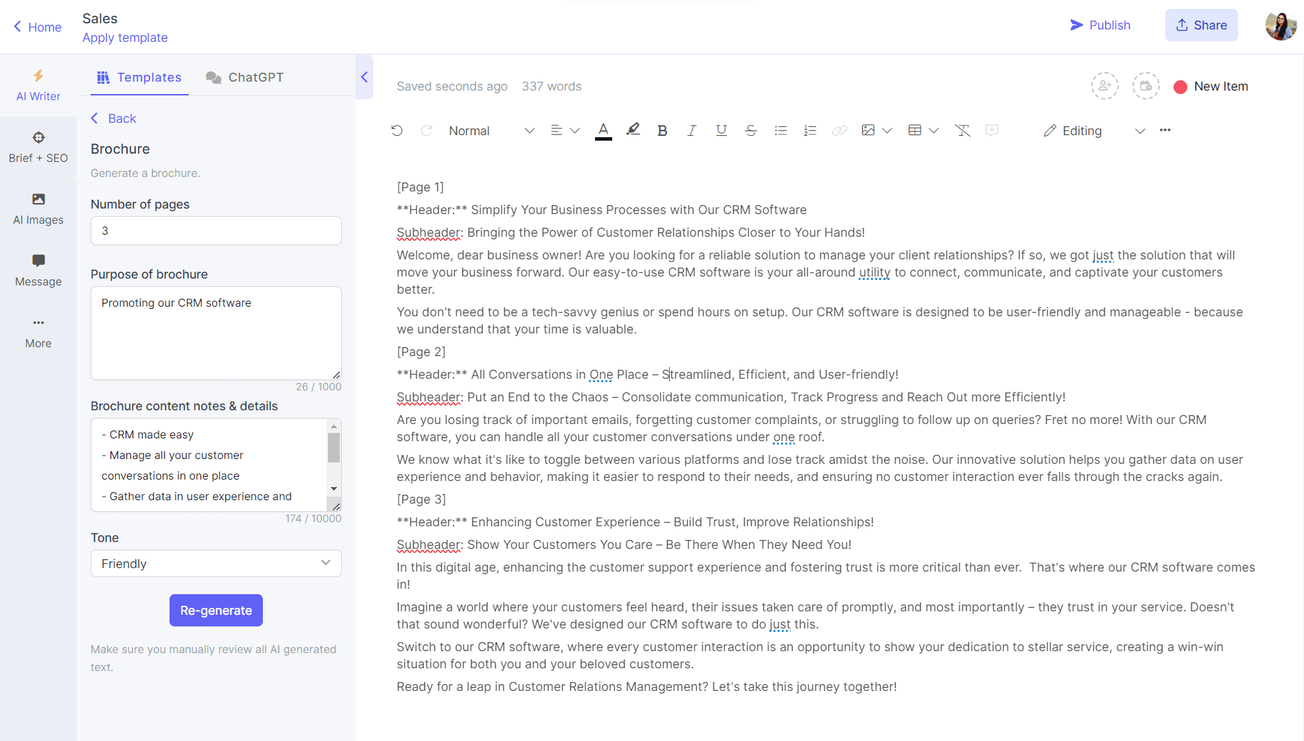 AI text generator for brochure