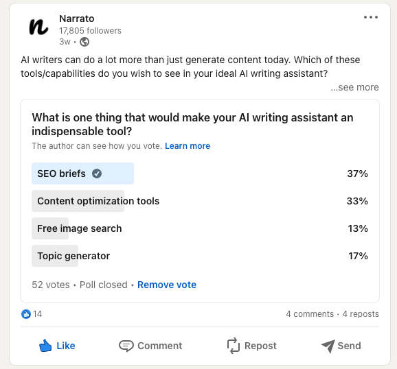Product-led content: Linkedin poll