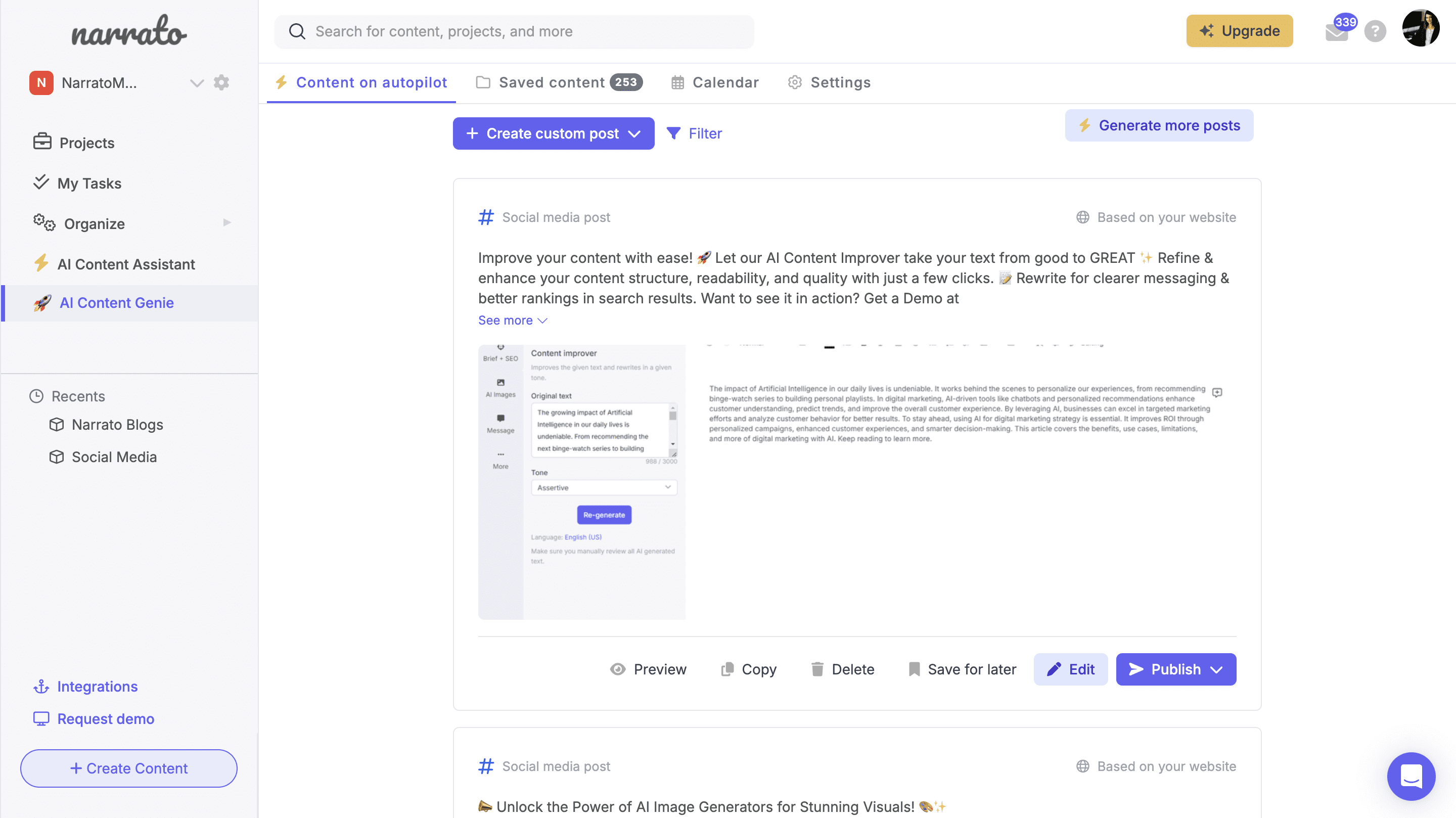Facebook posts generated by AI Content Genie