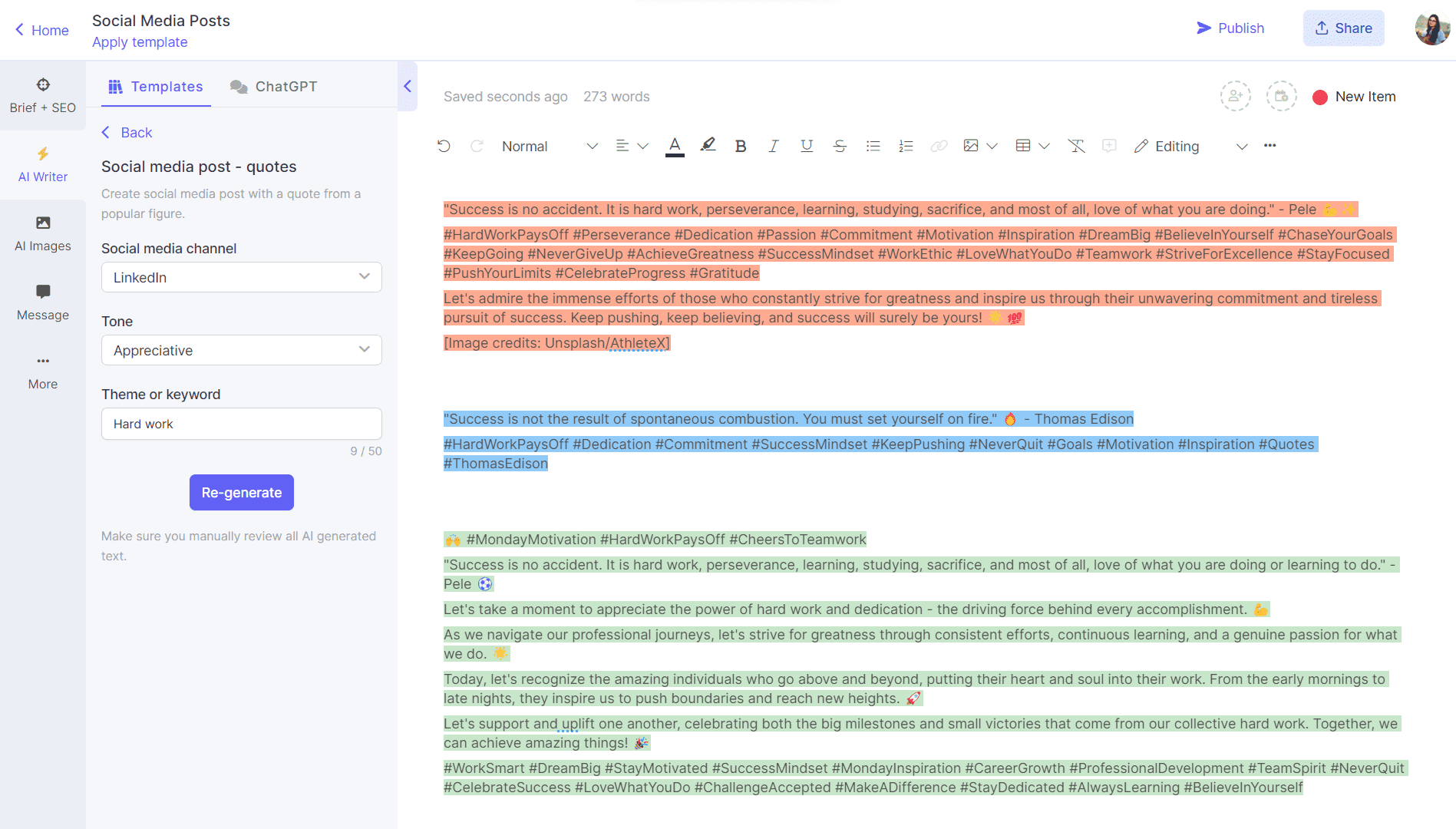 AI social media post generator on Narrato