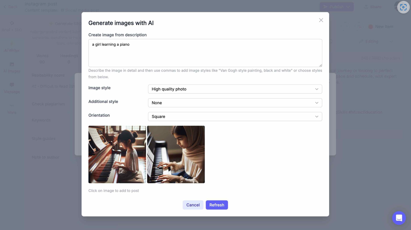 AI-generated social media images on Narrato
