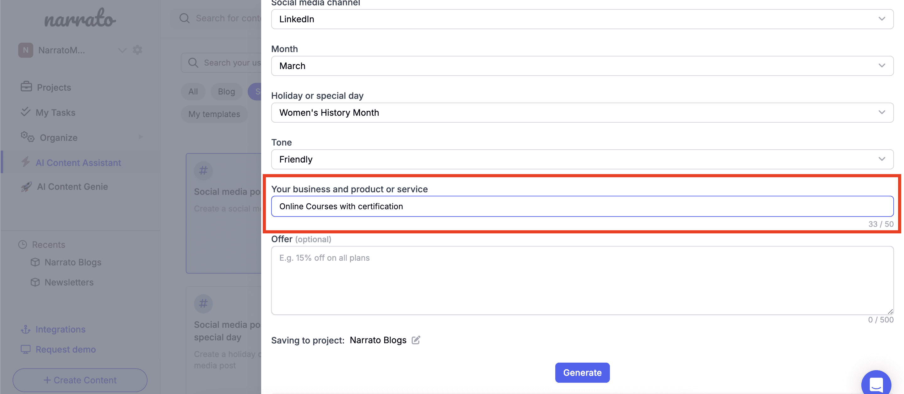 AI social media holiday posts generator  template on Narrato