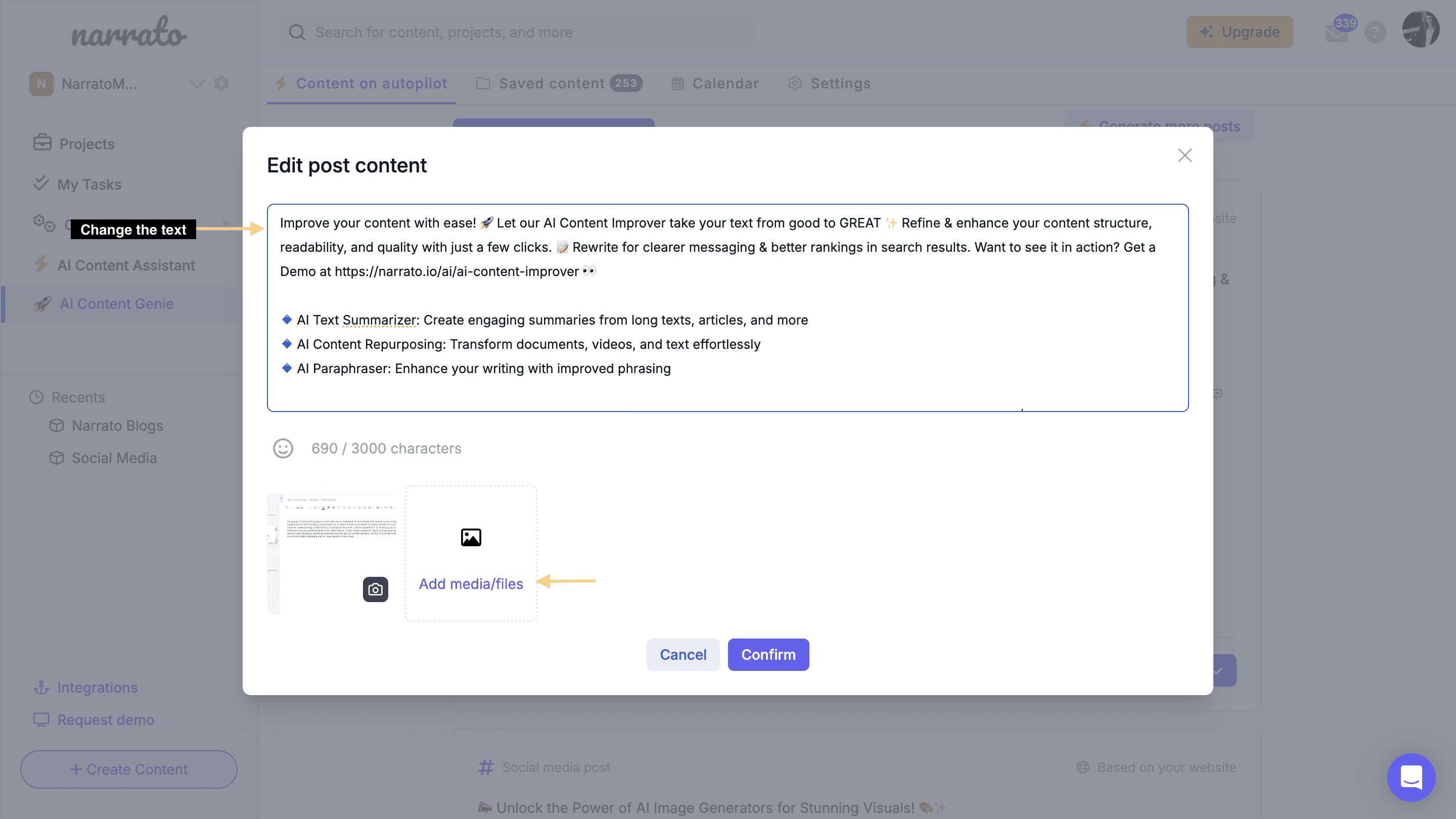Edit the Facebook post generated by AI Content Genie