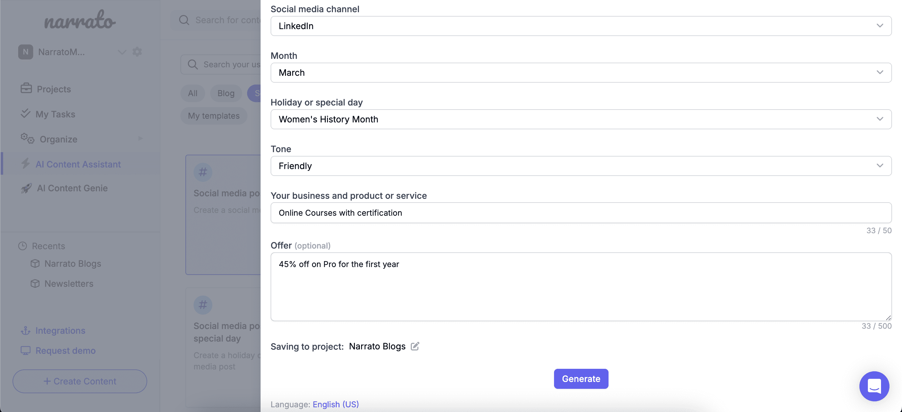 AI social media holiday posts generator  template on Narrato