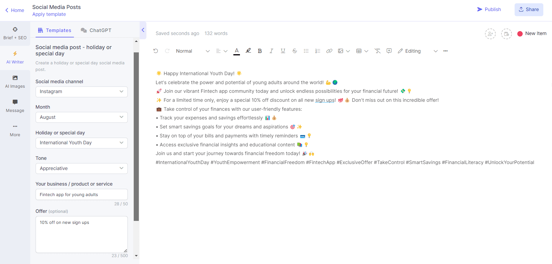 AI social media post generator on Narrato