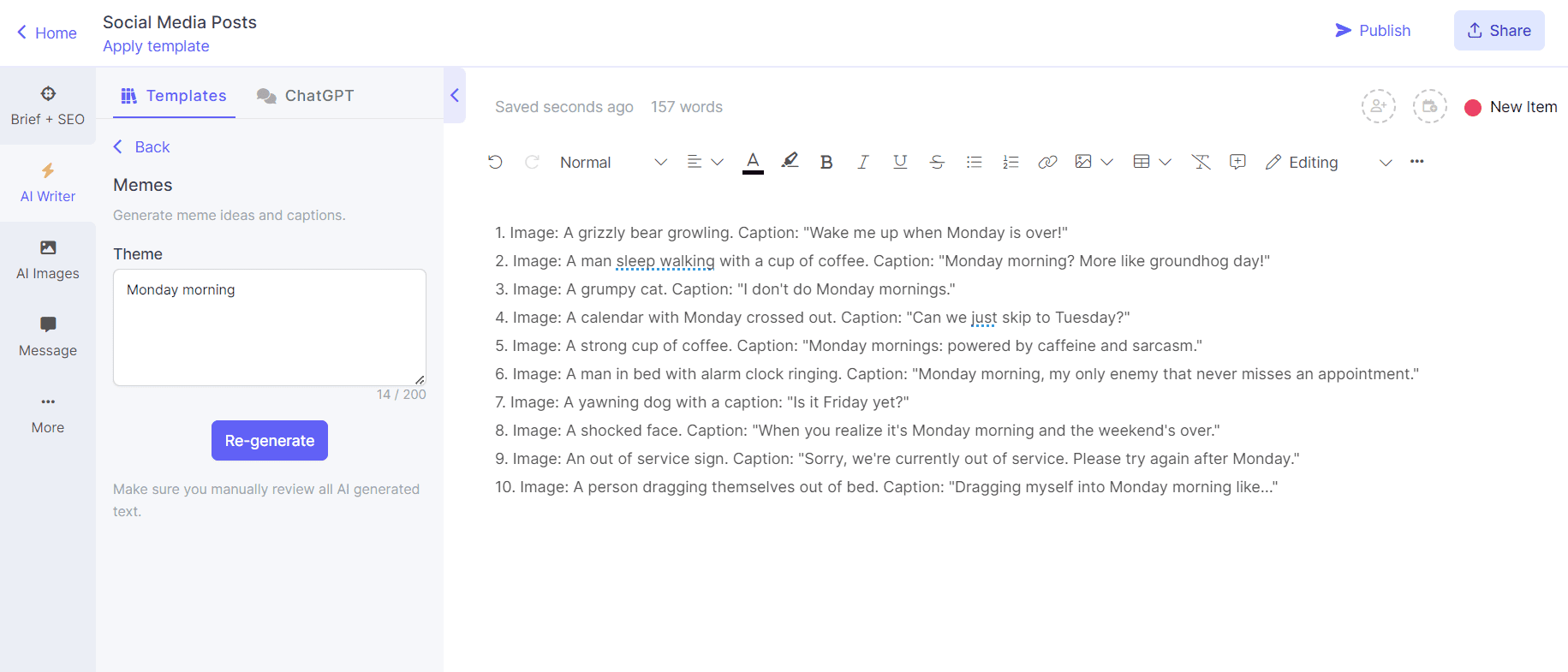 AI social media post generator on Narrato