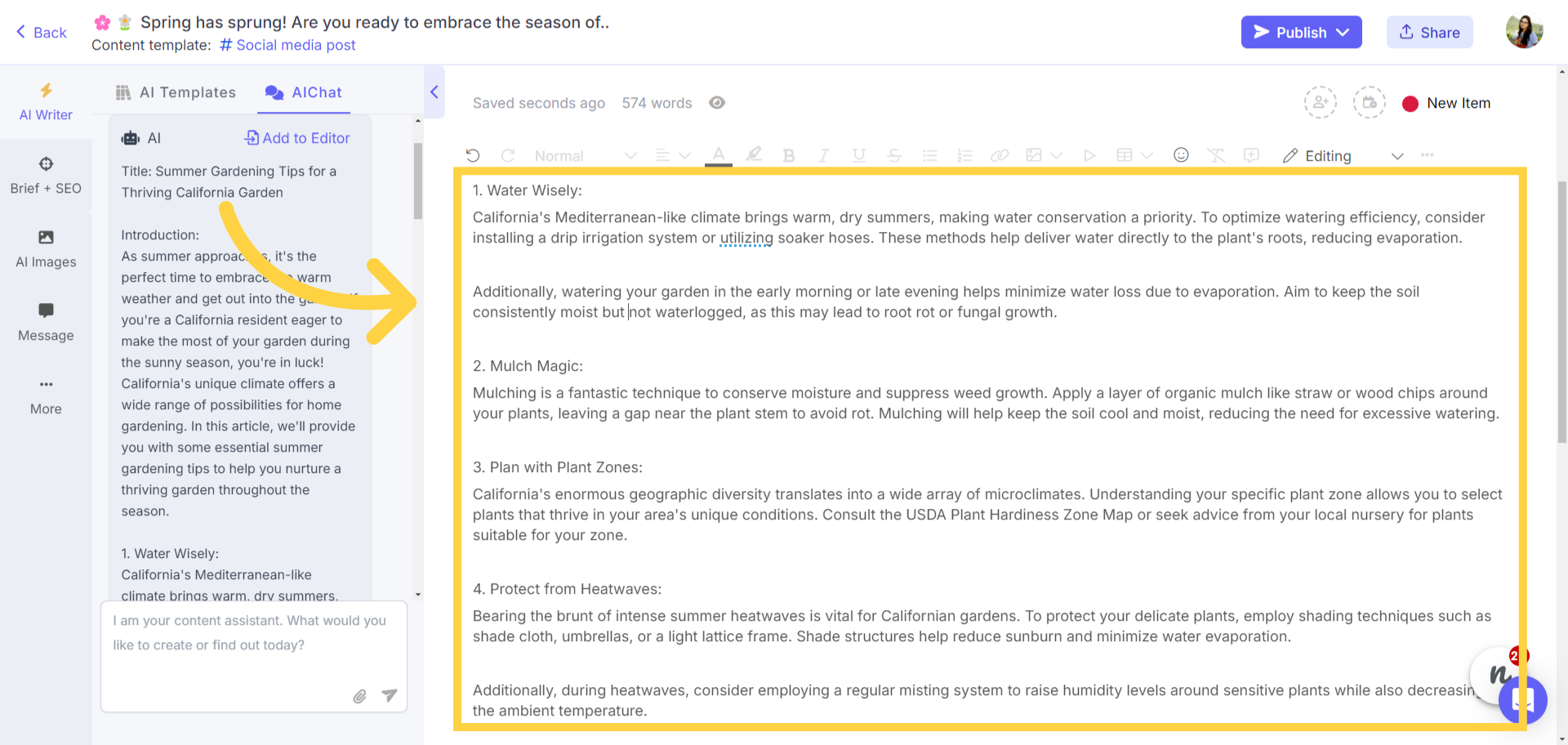 Adding AI-generated content to the editor